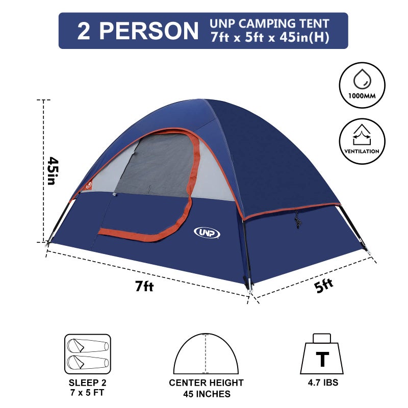 Unp Camping Tent 2 Person, Waterproof Windproof Tent with Rainfly Easy Set up-Portable Dome Tents for Camping - Image 3