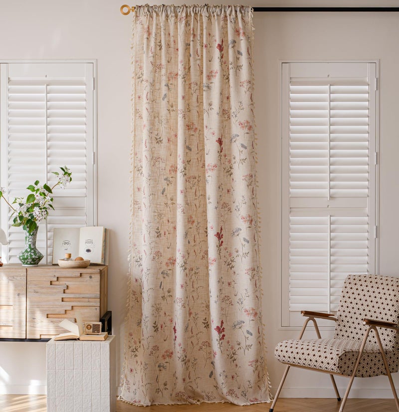RoomTalks Modern Farmhouse Window Curtains 84 Inches Length 2 Panels, Boho Floral Cute Botanical Linen Curtains Panels for Bedroom Dining Living Room Nursery Light Filtering, Country Vintage Cottage Draperies - Image 2