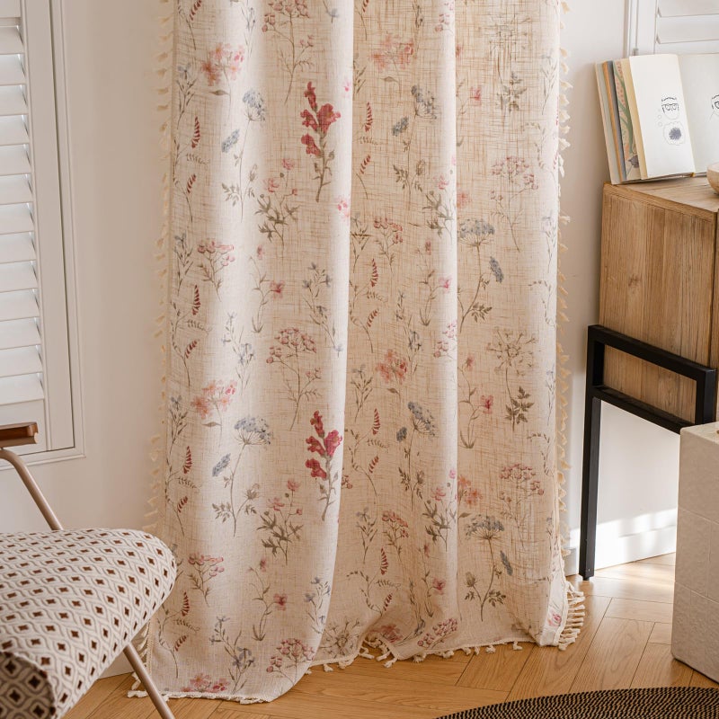 RoomTalks Modern Farmhouse Window Curtains 84 Inches Length 2 Panels, Boho Floral Cute Botanical Linen Curtains Panels for Bedroom Dining Living Room Nursery Light Filtering, Country Vintage Cottage Draperies - Image 3