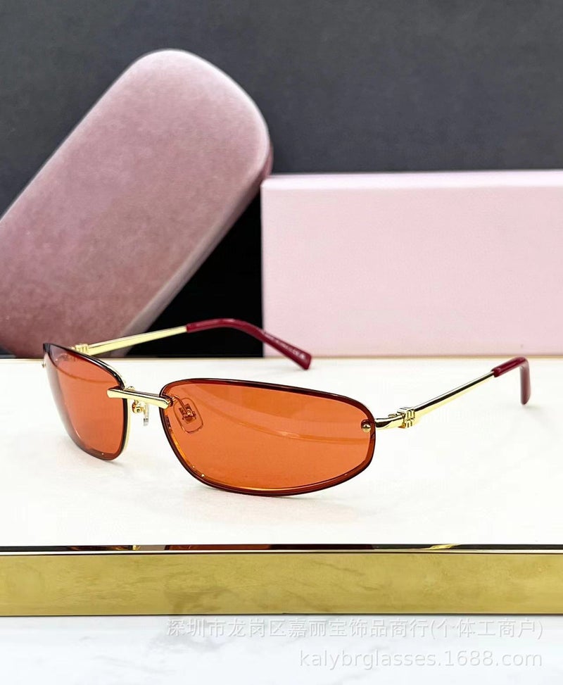 MM new high round frame narrow cross-border sunglasses sunshade net red sweet wind thin face womens sunglasses MUA50S Golden Leg Red Framed Orange