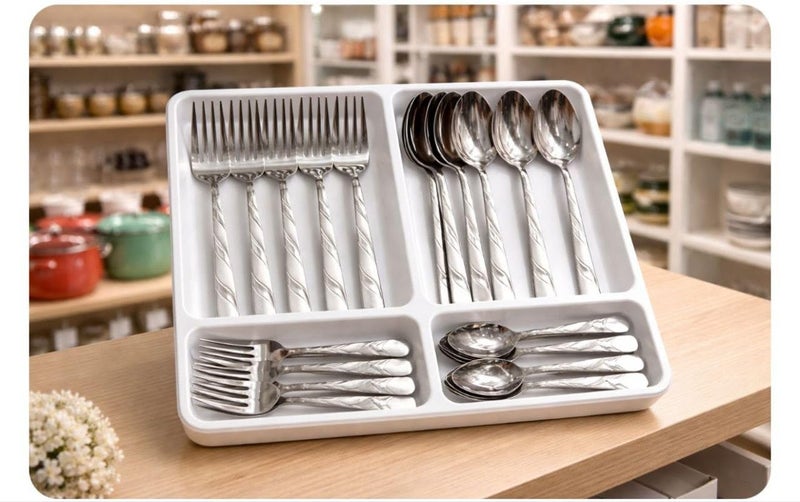 Stainless Steel Cutlery Set, Silver, Includes Forks, Spoons and Knives, Elegant Design with Embossed Handles - Image 2