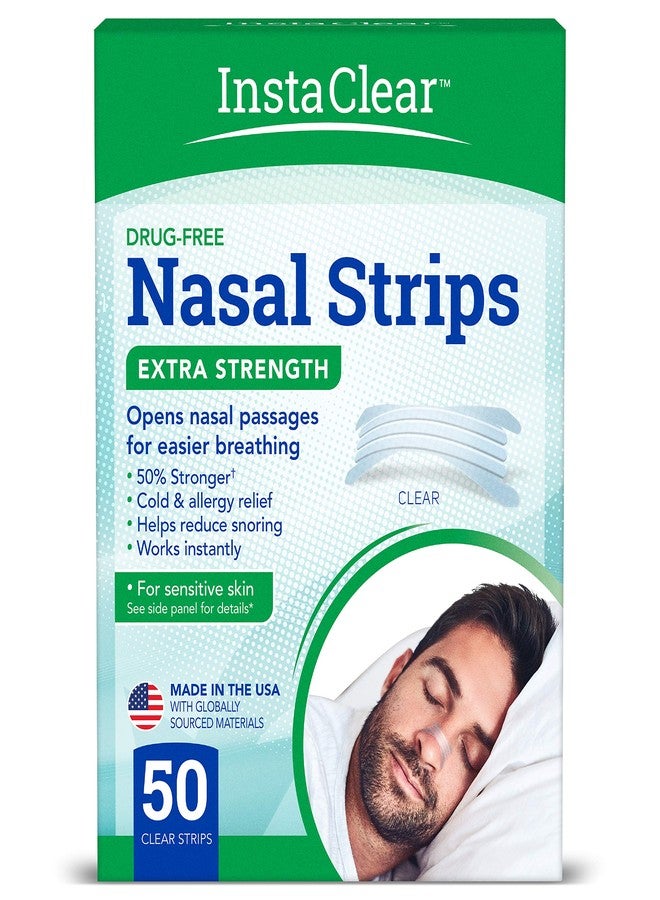 Instaclear Extra-Strength Nasal Breathing Strips Clear 50 ct | Works Instantly, Nasal Congestion Relief, Stops Snoring, Cold & Allergy - Image 1