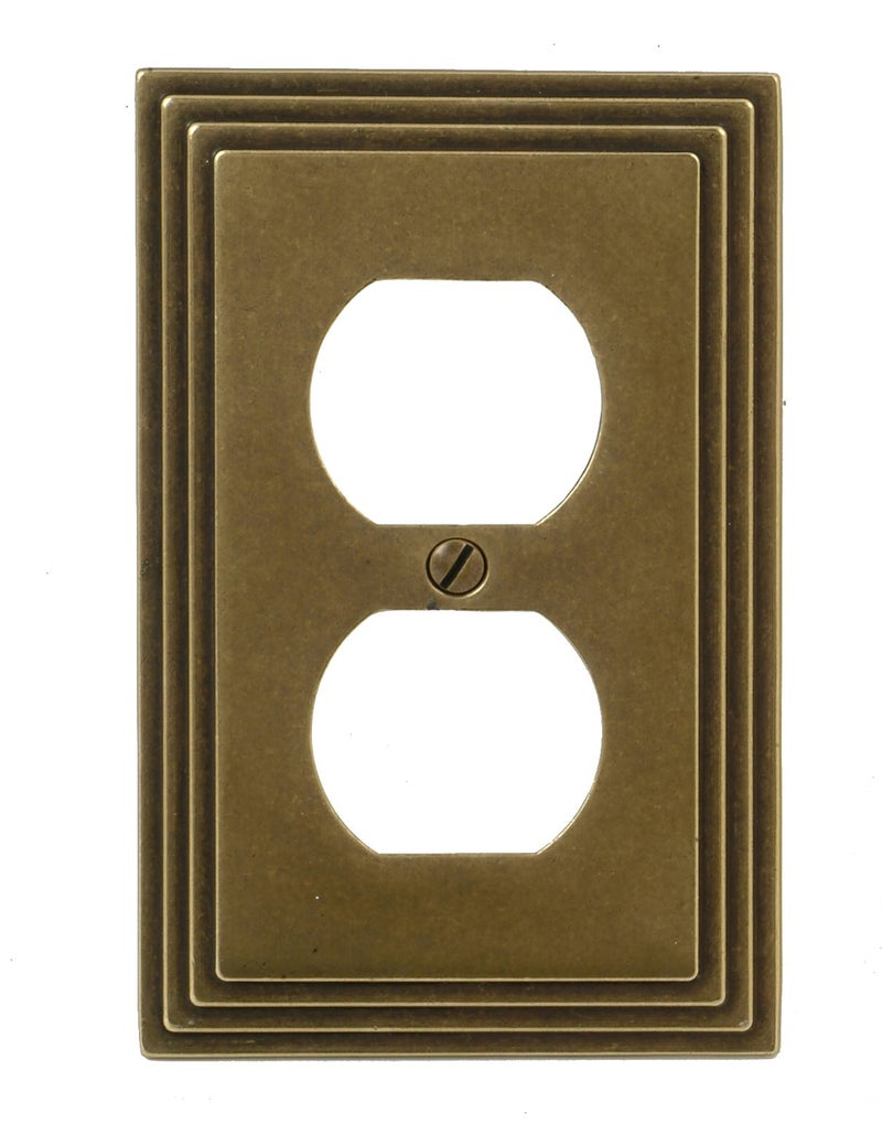 Amerelle Steps Single Duplex Cast Metal Wallplate in Rustic Brass Cast - Image 1