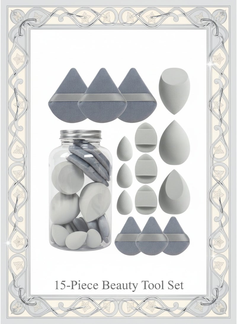 Ucanbe 15-Piece Beauty Tool Set - Loose Powder Puffs, Mini Puffs, Beauty Sponges & Cushion Puffs, Ultra-Soft Velvet, Latex-Free, Suitable for All Skin Types - Image 1
