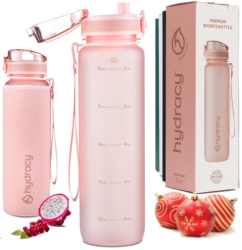 Hydracy Water Bottle with Time Marker -Large 32oz BPA Free & No Sweat Sleeve -Leak Proof Gym Bottle with Fruit Infuser Strainer & Times to Drink -Ideal for Fitness Sports & Outdoors - Image 1