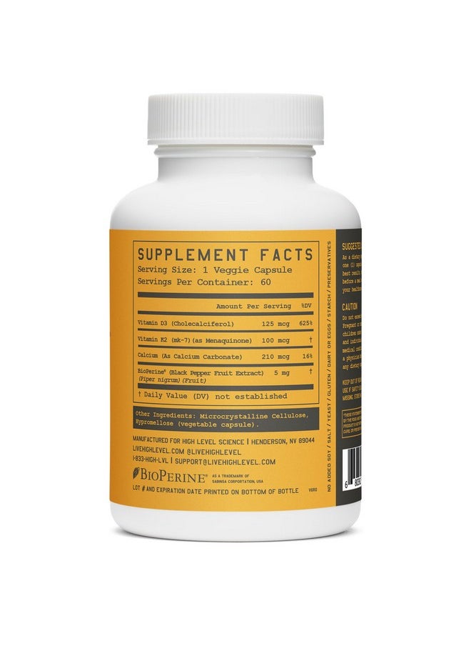 high level - High Level K2-D3, Vitamin K2 Supplement, Dual Action Support Complex with Bioperine (Black Pepper) & 5000IU D3 Cholecalciferol, Support for Heart, Bone & Health Defense, 100MCG, 60 Veggie Capsules - Image 1