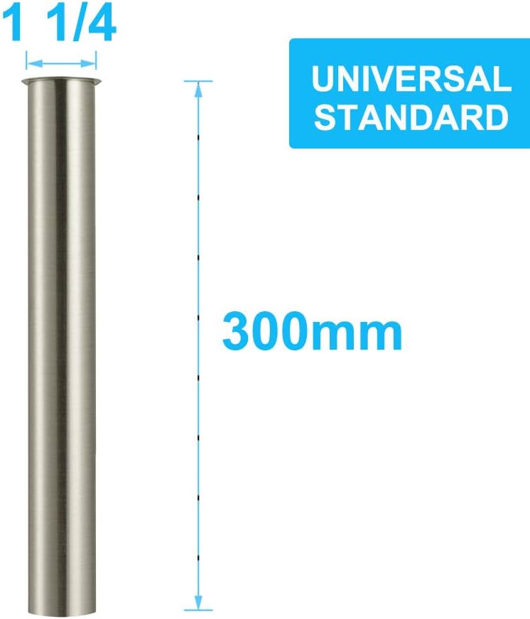 Keymark Flanged Sink Tailpiece 1-1/4" OD x 12", Brass Extension Tube for Trap, Inlet Waste Pipe Tubular Drain Connections, Brushed Nickel - Image 1