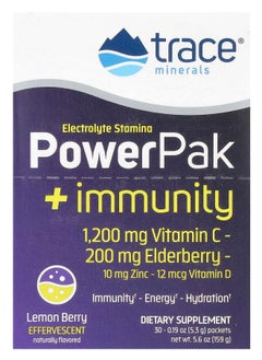 Trace Minerals PowerPak + Immunity Lemon Berry 30 Packets 0.19 oz (5.3 g) Each 