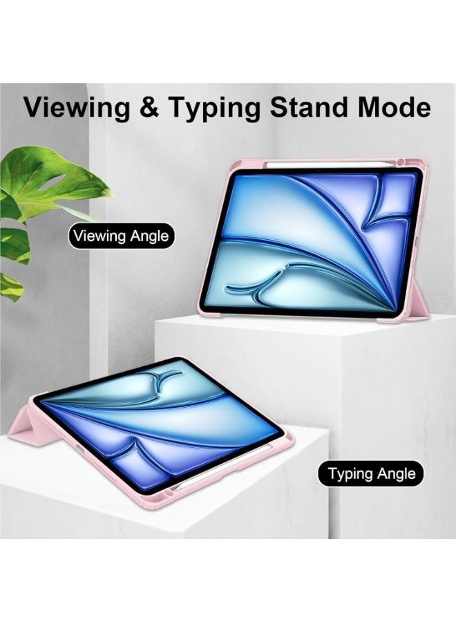 حافظة حماية متوافقة مع ايباد اير 13 انش (M2) 2024، حافظة ذكية رفيعة قابلة للطي مع فتحة قلم رصاص وغطاء خلفي شفاف لجهاز ايباد اير 13 انش (وردي) - Image 4