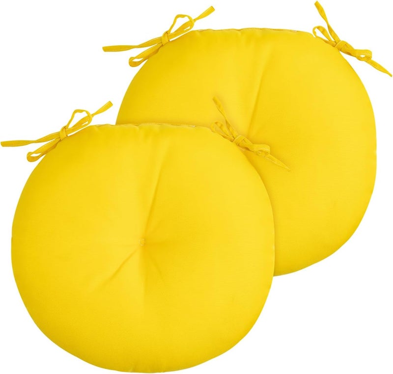 FUNHOME Bistro Chair Cushions 15 inch,Set of 2,Tufted Round Chair Cushions with Ties,15"x15"x4",Water Resistant Round Seat Cushion for Barstool Chairs,Patio Garden Kitchen Outdoor Furniture(Yellow) - Image 2