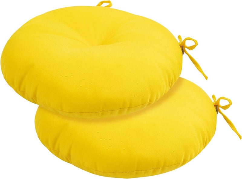 FUNHOME Bistro Chair Cushions 15 inch,Set of 2,Tufted Round Chair Cushions with Ties,15"x15"x4",Water Resistant Round Seat Cushion for Barstool Chairs,Patio Garden Kitchen Outdoor Furniture(Yellow) - Image 1