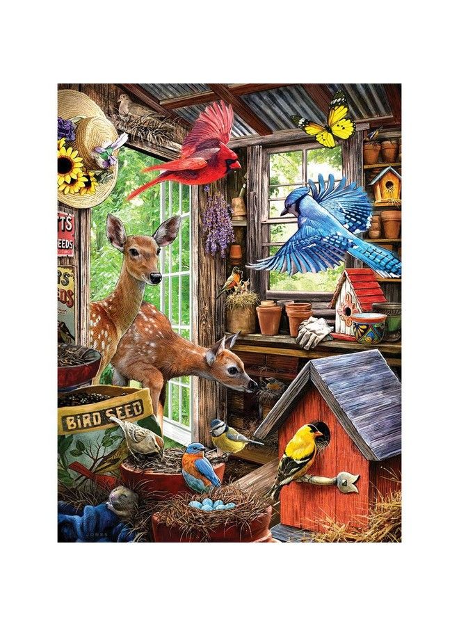 Bits and Pieces 300 Piece Jigsaw Puzzle For Adults  18" X 24" Nesting In The Shed 300 Pc Coundry Garden Shed Animal Nature Bird Farm Doe Wildlife Birdhouse Jigsaw By Artist Larry Jones - Image 1