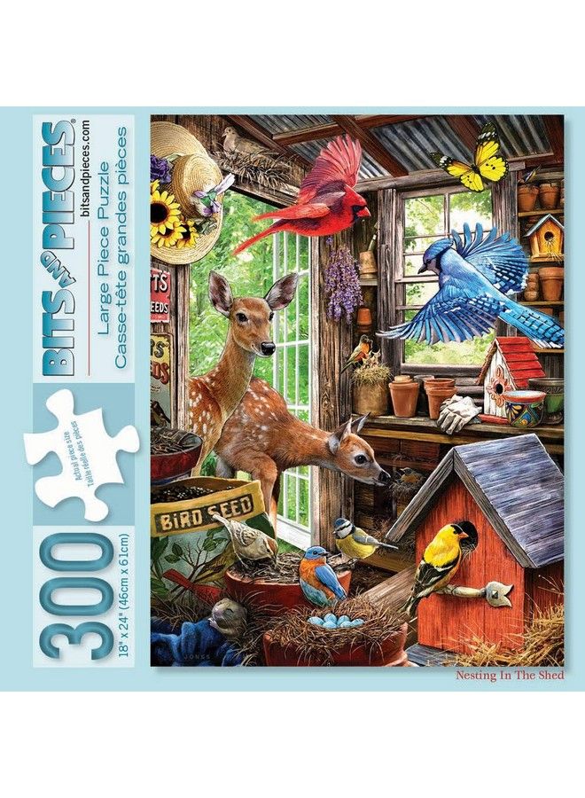 Bits and Pieces 300 Piece Jigsaw Puzzle For Adults  18" X 24" Nesting In The Shed 300 Pc Coundry Garden Shed Animal Nature Bird Farm Doe Wildlife Birdhouse Jigsaw By Artist Larry Jones - Image 3