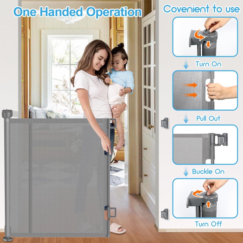 EZIGO Upgrade 120 inch Retractable Baby Gates, EZIGO Extra Wide Baby Gate for Large Opening Extra Long Mesh Gate for Kids or Pet Dog Gate Child Safety Gate for Stairs Hallways Doorway Indoor Outdoor, Gray - Image 5