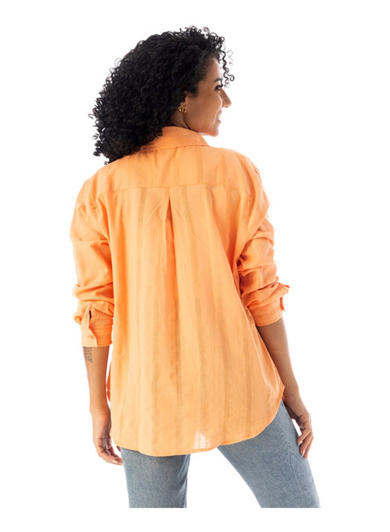 Andora Turn Down Collar Slip On Plain Cotton Shirt - Orange - Image 3