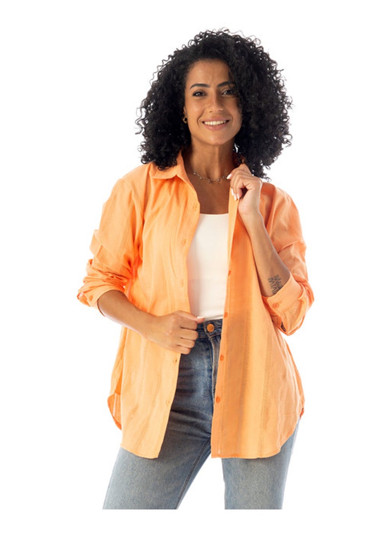 Andora Turn Down Collar Slip On Plain Cotton Shirt - Orange - Image 1
