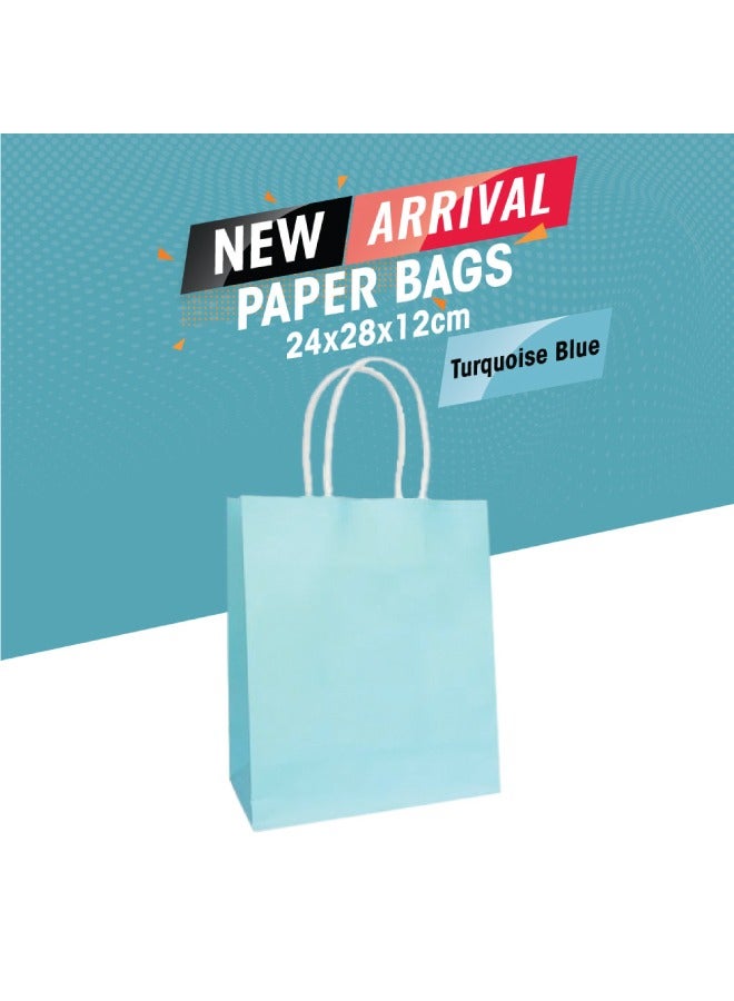SNH Packing Kraft Paper Bag Turquoise Blue 24x28x12cm Twisted Handle Paper Party Bags Hen Party Bags Kraft Paper Bag Bride Birthday Gift Bag Wedding Celebrations Bags for Party Favour - 50 Pieces.  - Image 1