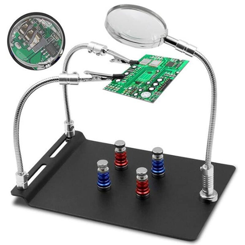 Helping Third Hands Soldering Magnifier Tool  FEITA Flexible Arms Clamp Clips with 3X Magnifying Glass Station  Magnetic PCB Circuit Board Holder Heavy Duty Base Plate