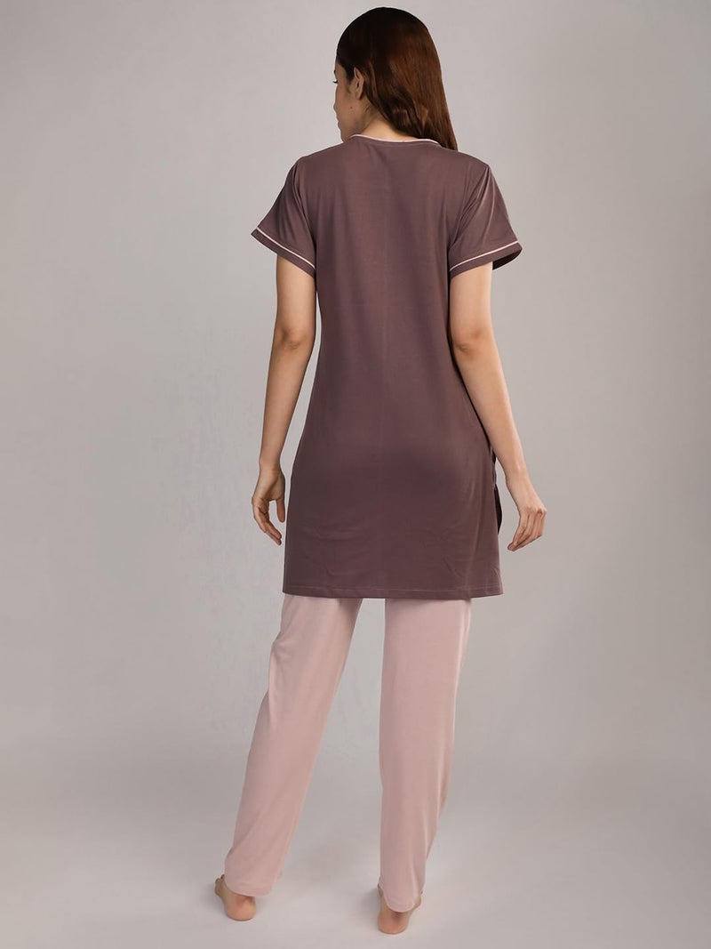 Duchess Women's Cotton Embroided Long Length Night Suit Set - Image 3