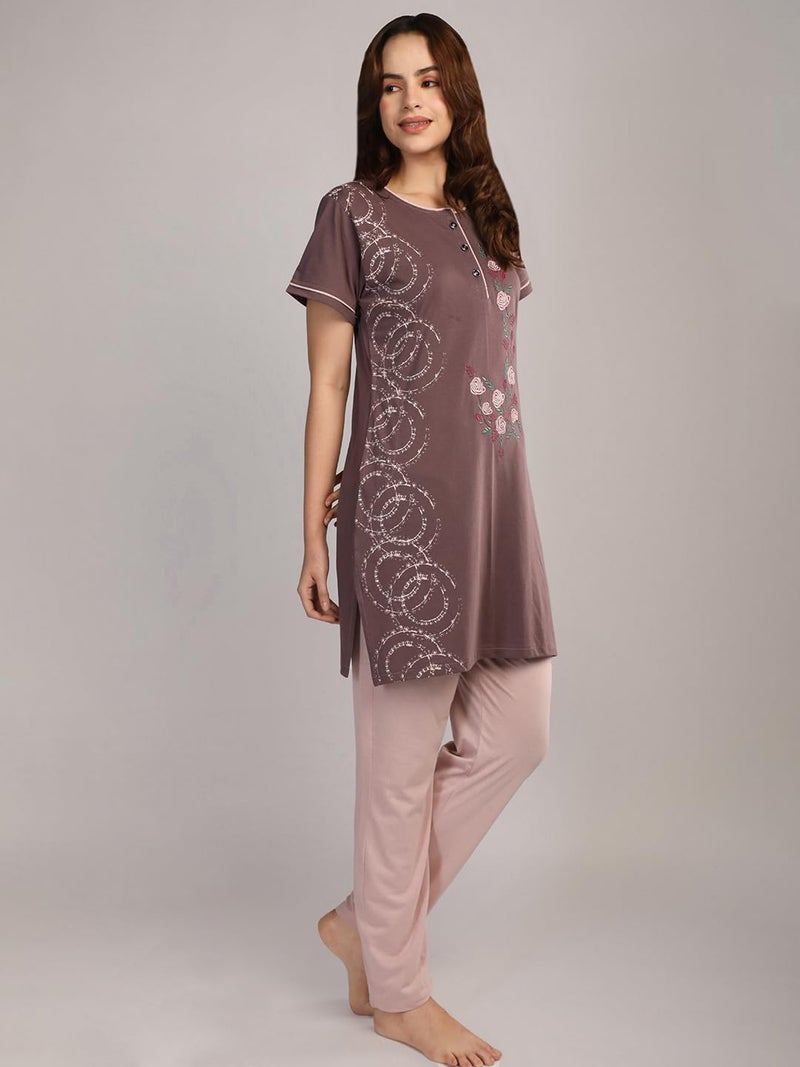 Duchess Women's Cotton Embroided Long Length Night Suit Set - Image 5
