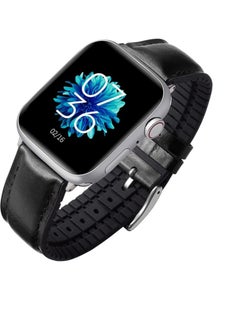 Generic Leather Strap Compatible with Apple Watch 49mm 45mm 42mm Silicone Inner Wax Leather Strap Compatible with Apple Ultra/Ultra 2 SE SE2 Series 9/8/7/6/5/4/3/2/1  - Image 1