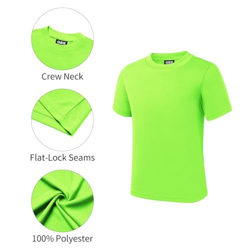 QBK 2T to Youth Neon Shirt Kids UPF 50+ Dry Fit Athletic Short Sleeve Rash Guard T Shirts for Boys Girls Sports Undershirt (Green M) - Image 3
