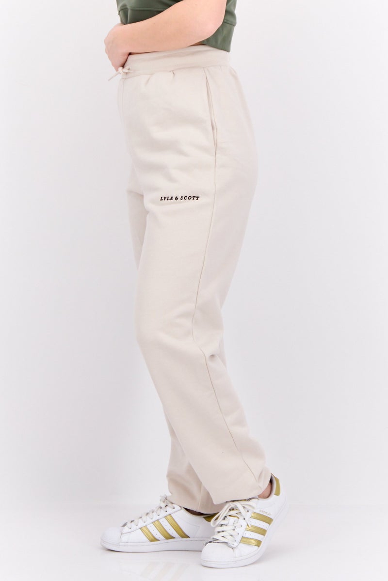 Lyle & Scott Women Regular FIt Embroidered Logo Sweatpants, Beige - Image 2