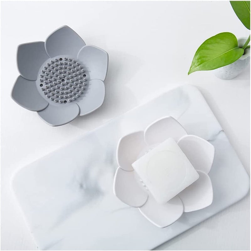 TORIOX Toriox 2pcs Lotus Flower Shape Soap Dish Holder Soap Saver with Drain Holes Silicone Unbreakable Soap Case for Bathroom and Kitchen (Multicolor)  - Image 1