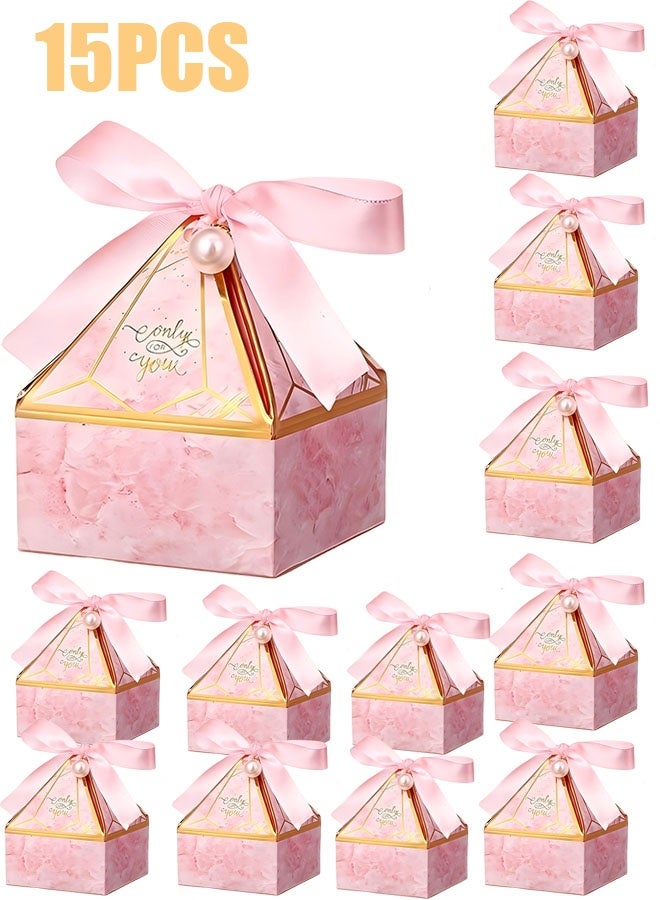 Happy D 15pcs Pink Gem Tower Birthday Wedding Party Favor Boxe with Ribbon Bead Gift Bags Chocolate Candy and Packaging Gift Boxes Bridal Shower Baby Shower - Image 1