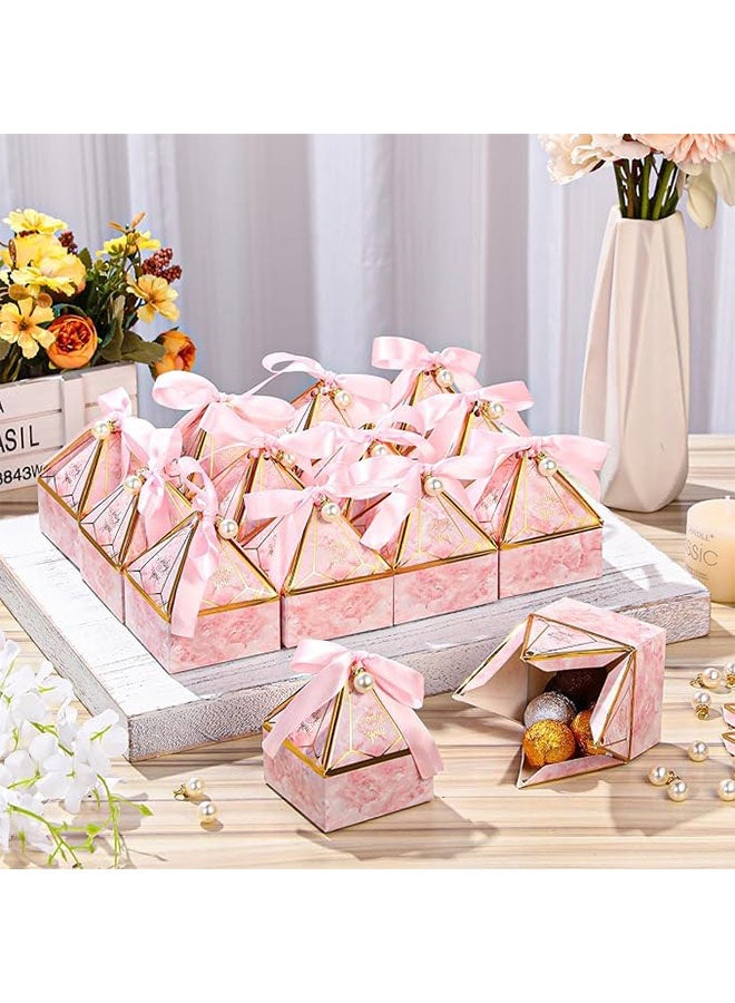 Happy D 15pcs Pink Gem Tower Birthday Wedding Party Favor Boxe with Ribbon Bead Gift Bags Chocolate Candy and Packaging Gift Boxes Bridal Shower Baby Shower - Image 2