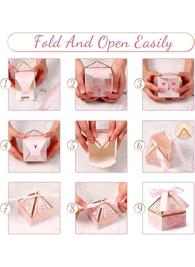 Happy D 15pcs Pink Gem Tower Birthday Wedding Party Favor Boxe with Ribbon Bead Gift Bags Chocolate Candy and Packaging Gift Boxes Bridal Shower Baby Shower - Image 5