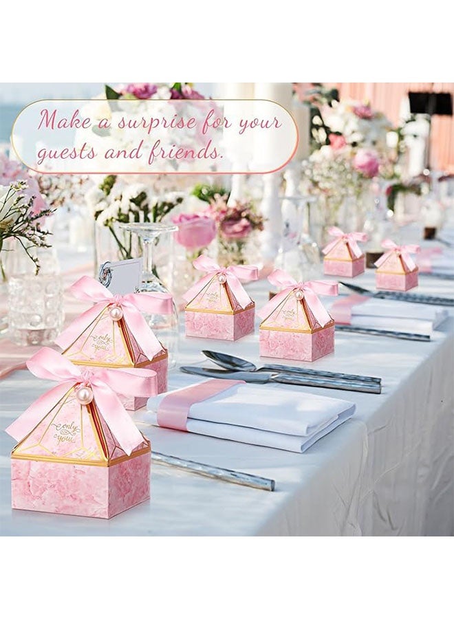 Happy D 15pcs Pink Gem Tower Birthday Wedding Party Favor Boxe with Ribbon Bead Gift Bags Chocolate Candy and Packaging Gift Boxes Bridal Shower Baby Shower - Image 4