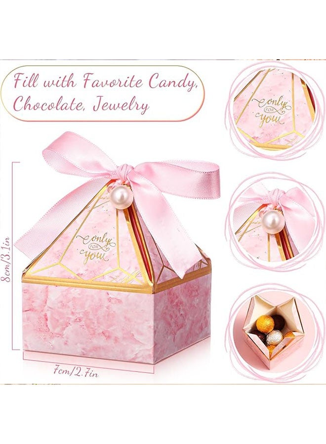 Happy D 15pcs Pink Gem Tower Birthday Wedding Party Favor Boxe with Ribbon Bead Gift Bags Chocolate Candy and Packaging Gift Boxes Bridal Shower Baby Shower - Image 3