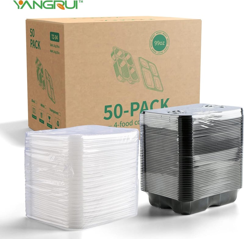 YANGRUI To Go Containers, 50 Pack (50 Trays + 50 Lids) 34oz BPA Free Reusable Bento Box Clean Film Package Machine Washable Meal Prep Container - Image 3