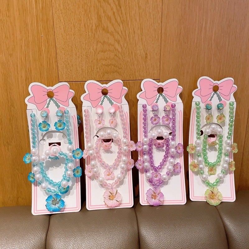 New Children'S Jewelry Beaded Bracelet Ring Ear Clip Set Princess Necklace Versatile Jewelry Summer Style - Image 5