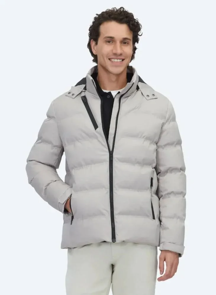 كيب معطف بيج عادي بغطاء رأس قابل للإزالة من النسيج