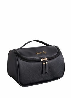 Excefore Makeup Bag, Leather Makeup Bag Large Deep Handbag Traveling Cosmetic Organizer for Women and Girls, Make up Waterproof Travel Bags Large Cosmetic Case Organizer are Easy to Carry (Black)  - Image 1