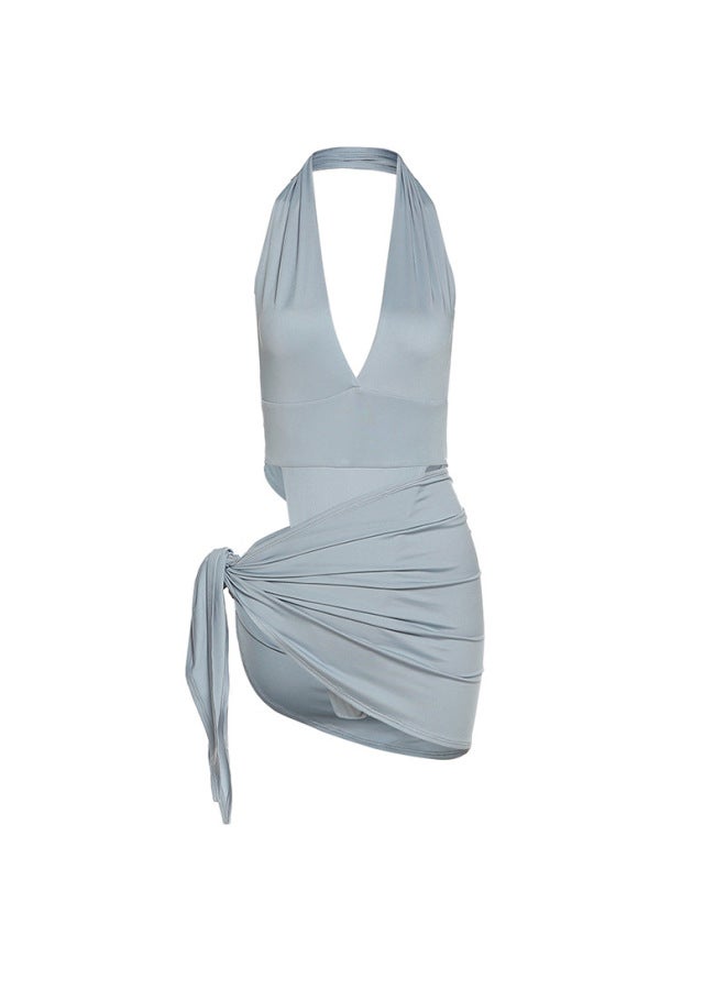 European And American Style Summer New Women's V-neck Backless Jumpsuit Fashionable Hip Skirt Set For Women