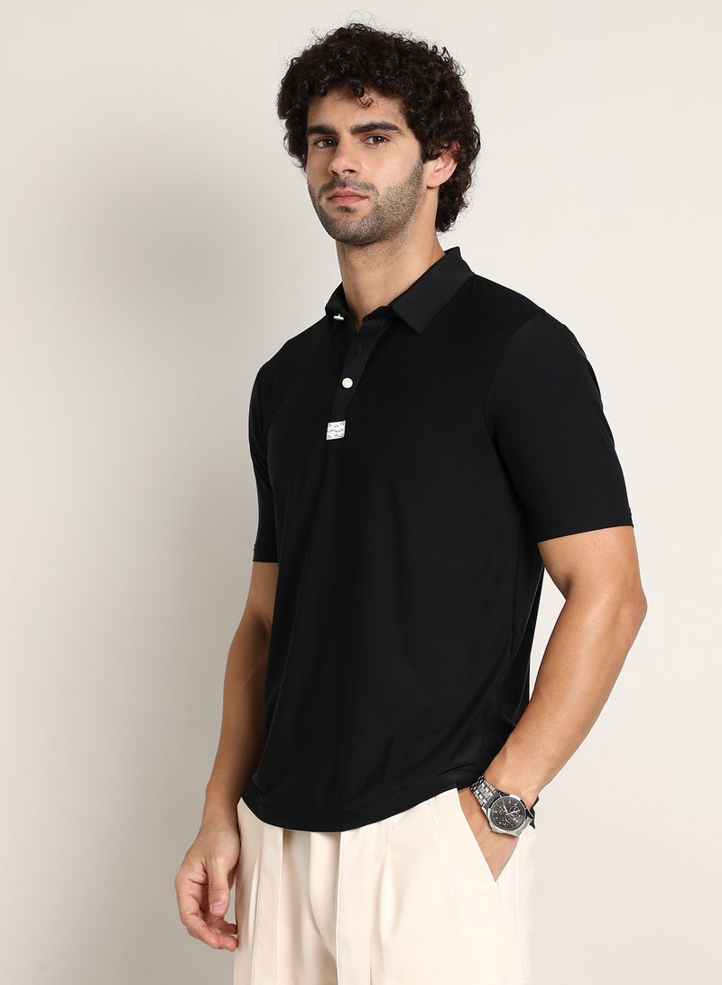 Campus Sutra Men's Obsidian Black Seamless Solid Polo T-Shirt - Image 3