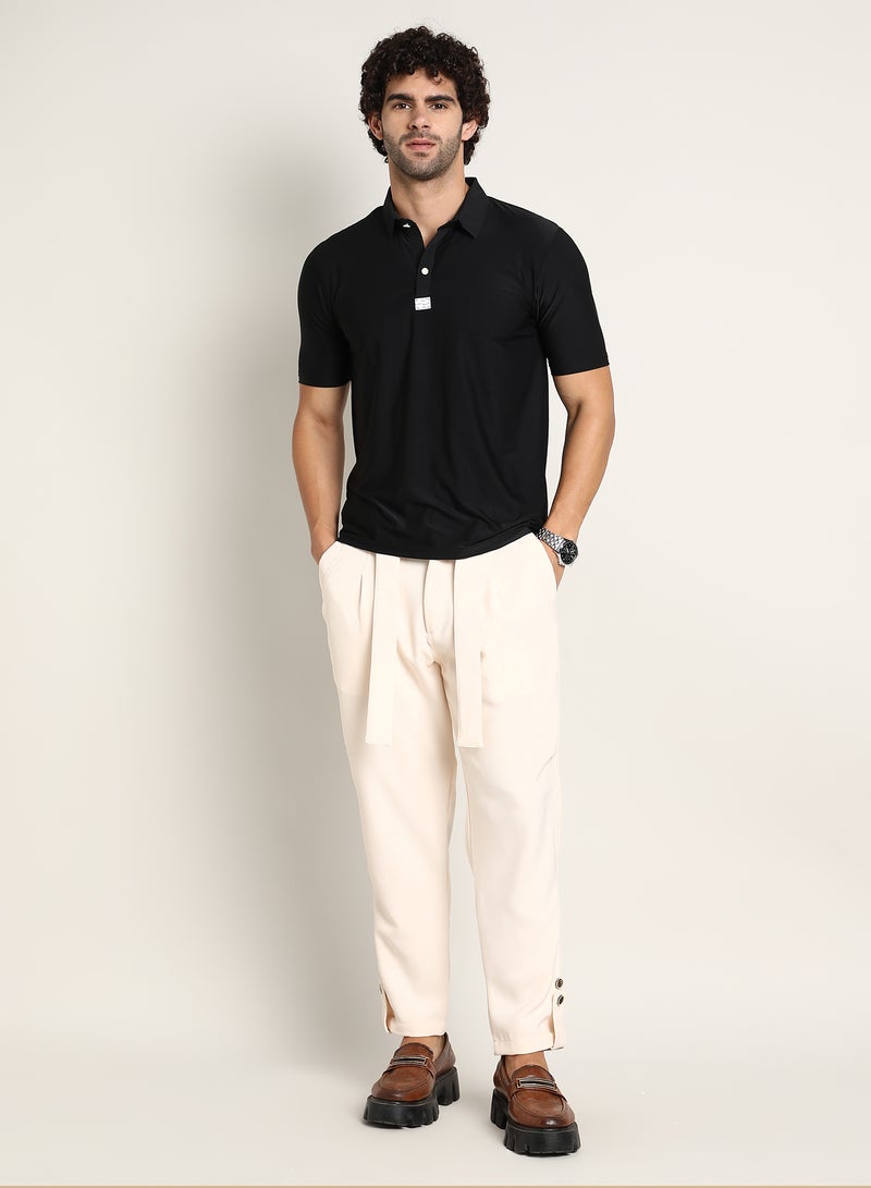 Campus Sutra Men's Obsidian Black Seamless Solid Polo T-Shirt - Image 5