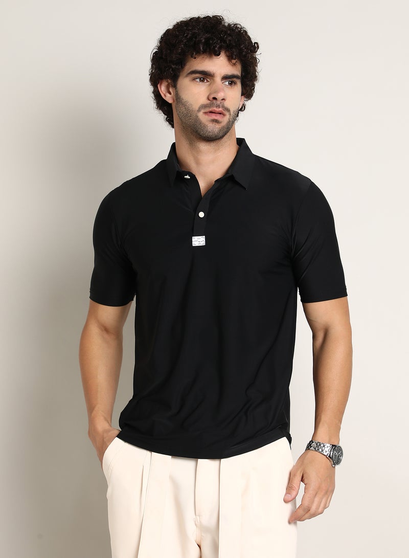 Campus Sutra Men's Obsidian Black Seamless Solid Polo T-Shirt - Image 2