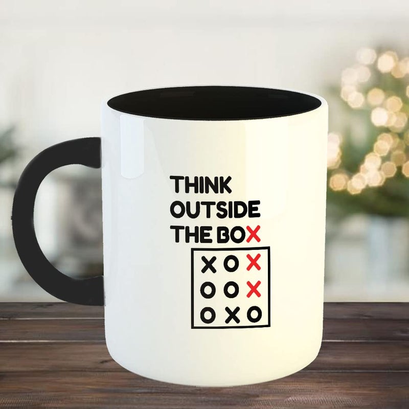 Happu Happu Printed Ceramic Coffee Mug Funny Humour Designs Think Outside The Box Best Gift for Colleague Gift for Men Gift for Artist Gift for Office Desk 325 ML11Oz 3092BK  - Image 2