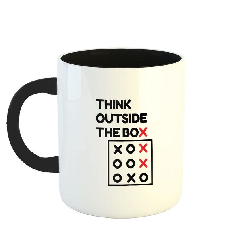 Happu Happu Printed Ceramic Coffee Mug Funny Humour Designs Think Outside The Box Best Gift for Colleague Gift for Men Gift for Artist Gift for Office Desk 325 ML11Oz 3092BK  - Image 1