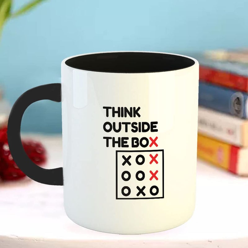 Happu Happu Printed Ceramic Coffee Mug Funny Humour Designs Think Outside The Box Best Gift for Colleague Gift for Men Gift for Artist Gift for Office Desk 325 ML11Oz 3092BK  - Image 3