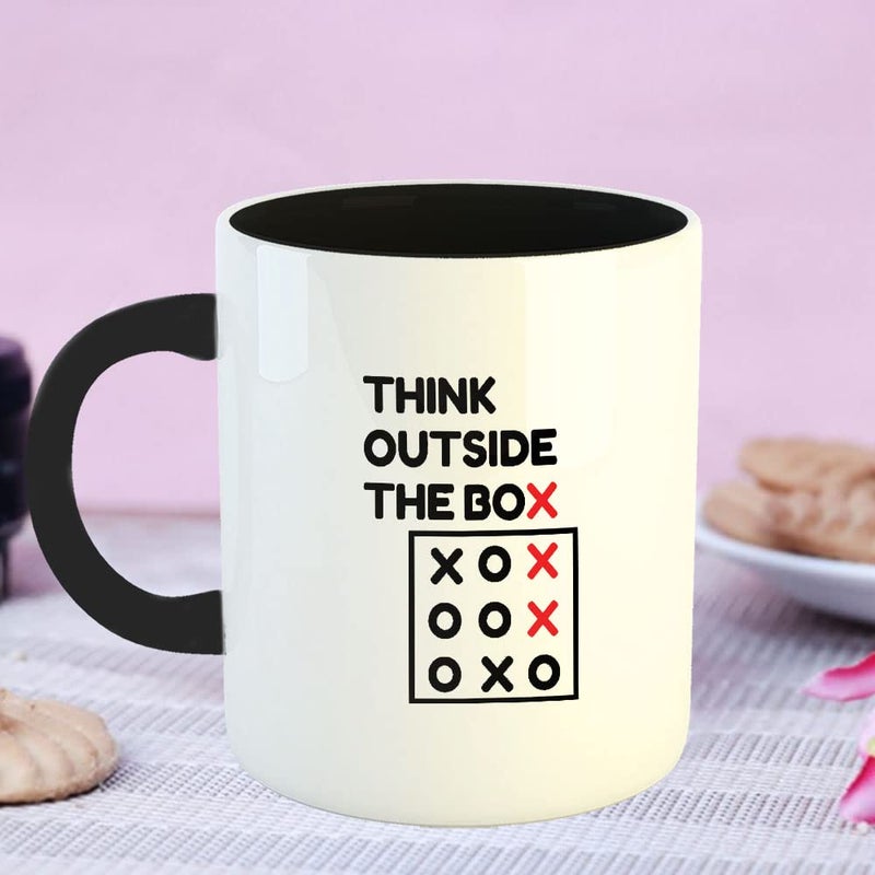 Happu Happu Printed Ceramic Coffee Mug Funny Humour Designs Think Outside The Box Best Gift for Colleague Gift for Men Gift for Artist Gift for Office Desk 325 ML11Oz 3092BK  - Image 4