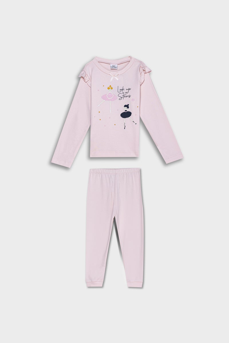 ديفاكتو طقم بيجاما بيبي بناتي بطبعة باليه قصة عادية - قطعتين - Image 1