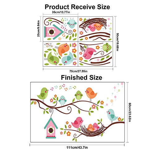 DILIBRA Robin Bird and Tree Branch Wall Stickers, Colorful Cute Cartoon Lovely Birds Singing On The Branch with Flowers Wall Decal, DILIBRA Removable DIY Mural Decorations for Living Room Bedroom Baby Room - Image 5