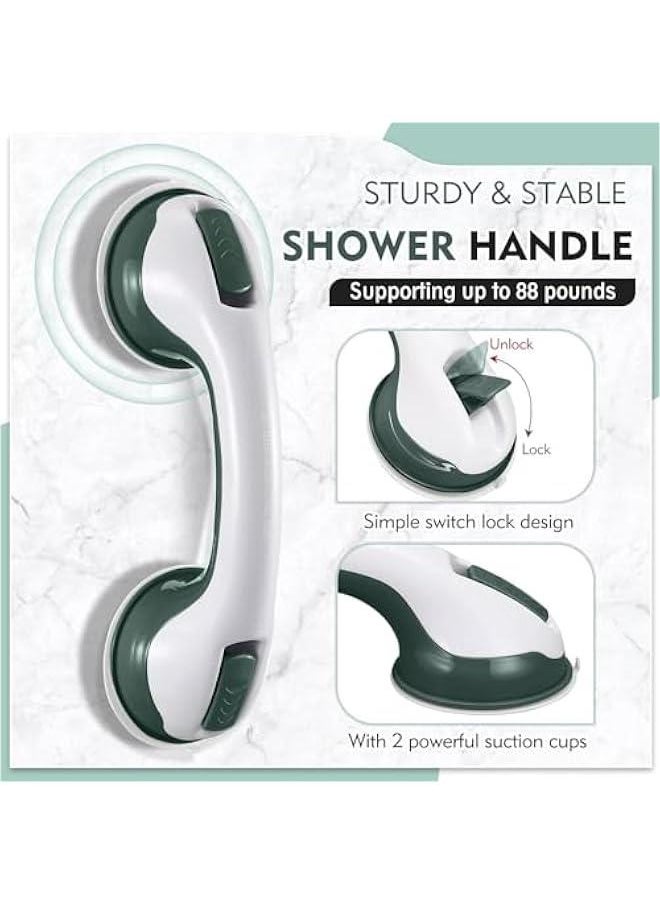 HOOKOR - 2 Pack Grab Bars for Shower, 12 Inch Shower Handle Strong Suction Shower Grab Bar for Shower Chair Stool, Bathroom Safety Bar for Seniors, Elderly, Handicap (Green) - Image 1