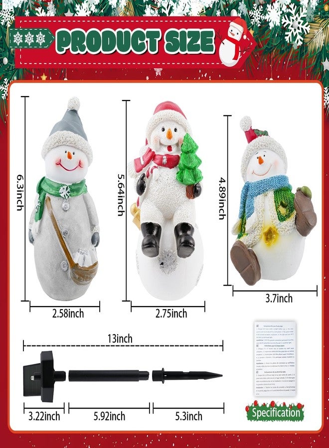 إكساسينين زينة رجل الثلج الشمسية من إكساسينين، مصابيح أرضية مقاومة للماء على شكل رجل الثلج لعيد الميلاد، مناسبة للفناء والحديقة والممرات، وديكورات العطلات الشتوية (عبوة من 3 قطع) - Image 2