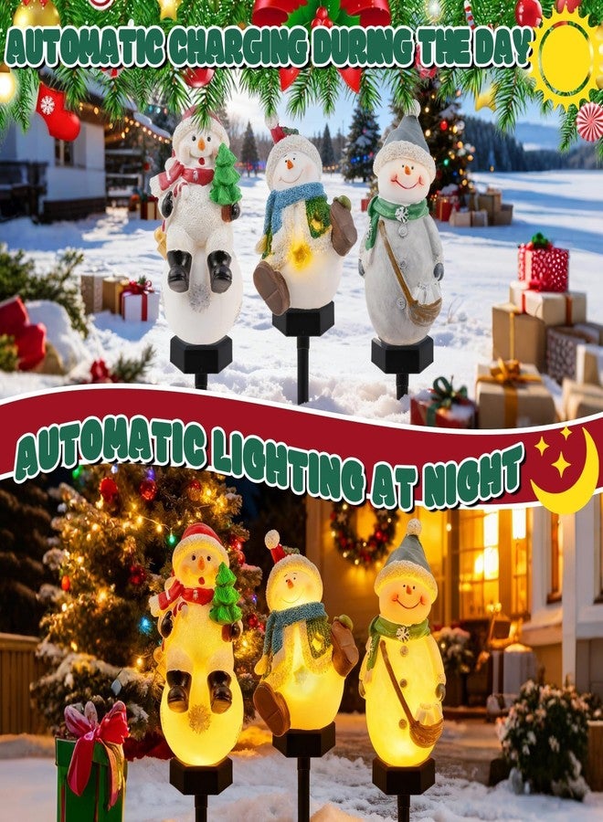 إكساسينين زينة رجل الثلج الشمسية من إكساسينين، مصابيح أرضية مقاومة للماء على شكل رجل الثلج لعيد الميلاد، مناسبة للفناء والحديقة والممرات، وديكورات العطلات الشتوية (عبوة من 3 قطع) - Image 5